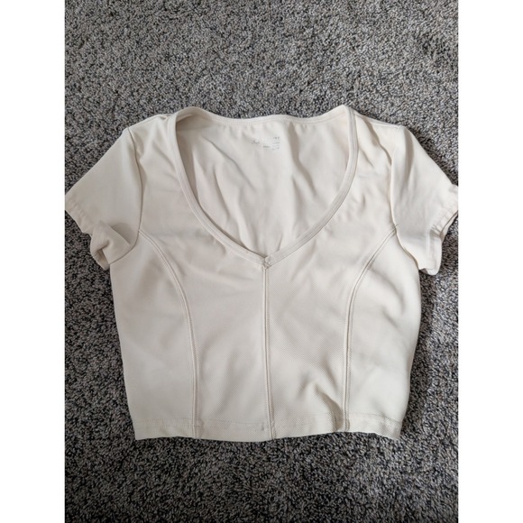 OFFLINE by Aerie Tops - OFFLINE by Aerie Ribbed V-Neck Crop Top Cream Off-White Built-in Bra XS